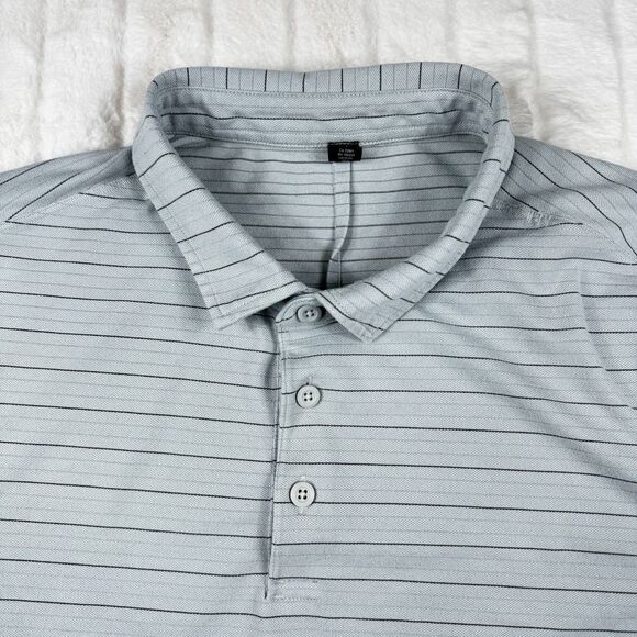 Lululemon Polo Shirt Men L Gray Stripe Evolution Performance Golf Short Sleeve - Picture 6 of 12